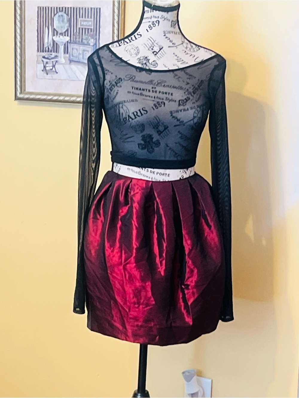 Bisou Bisou Burgundy A-Line Bubble Skirt size 10